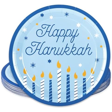 Whaline 24Pcs Hanukkah Paper Plates Set Cover