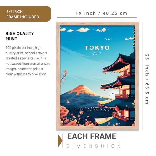 Image of kotart Japanese City View Wall Framed Posters | Aesthetic Japan Theme City View Framed Poster for Living Room Bedroom Gaming Room Studio Wall Decor Set Of 3 (19X25 inch)