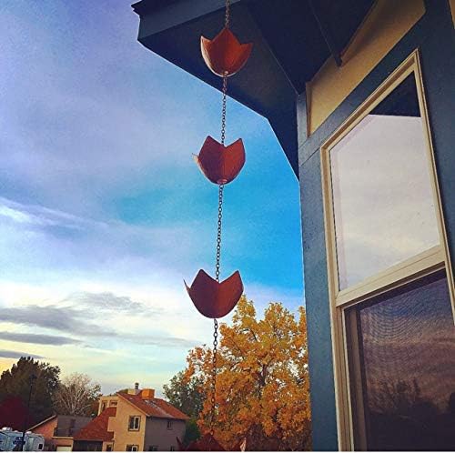 Vindar 8.5 Feet Decorative Iron Lotus Rain Chain for Gutter, 10 Cups to Collect Water with T Shaped Hook Adapter Installation