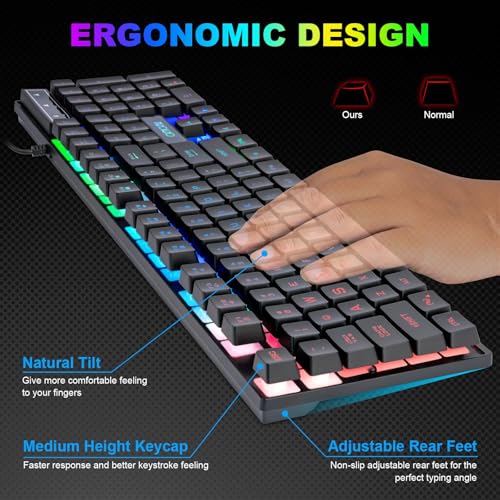 Gaming LED Keyboard Mouse Headset and Mousepad Bundle, CHONCHOW Wired Rainbow LED Light Up Gaming Keyboard Mouse Headset, Value 4 in 1 Game Set for Xbox PS4 PS5 PC Laptop Gamer - Image 4