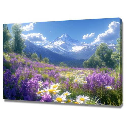 Tableau fleurs violettes sur toile intissée 60x90cm encadrée TERUEA pour salon
