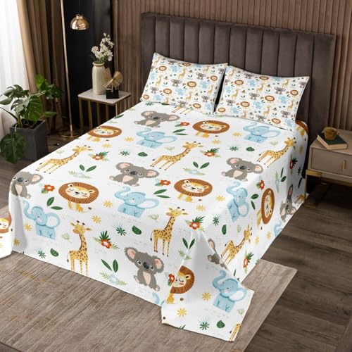 jejeloiu Cute Zoo Bedspread Queen Size Lion Elephant Giraffe Koala Coverlet Set for Kids Cartoon Animals Quilted Coverlet Soft Lightweight Microfiber Bedroom Decor