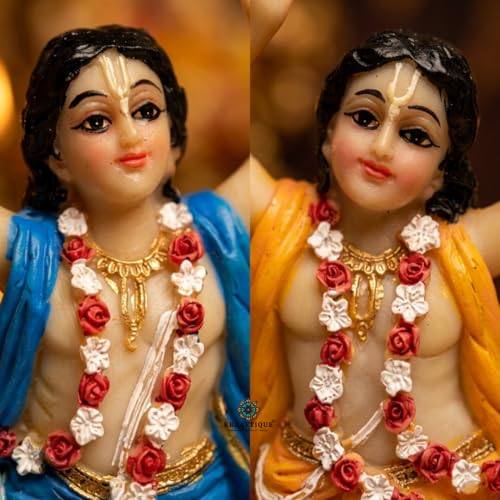 Image of Sri Sri Gaura Nitai Idol Marble Finish | Radha Krishna Gaura Nitai Murti for Home Temple | ISKCON Style Gaur Nitai Statue for Puja Room, Vastu & Spiritual Decor (6 Inch)