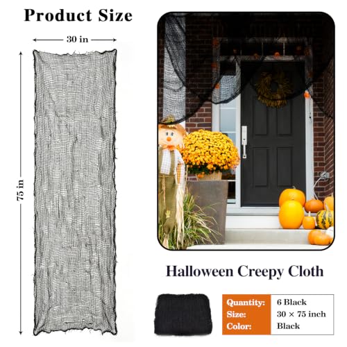 Image of ZeeDix 6 Pack Black Halloween Creepy Cloth 30 x 75 Inch - Halloween Cheesecloth Decoration Spooky Scary Gauze Black Cheese Cloth for Party Supplies Outdoor Yard Home Wall Doorway