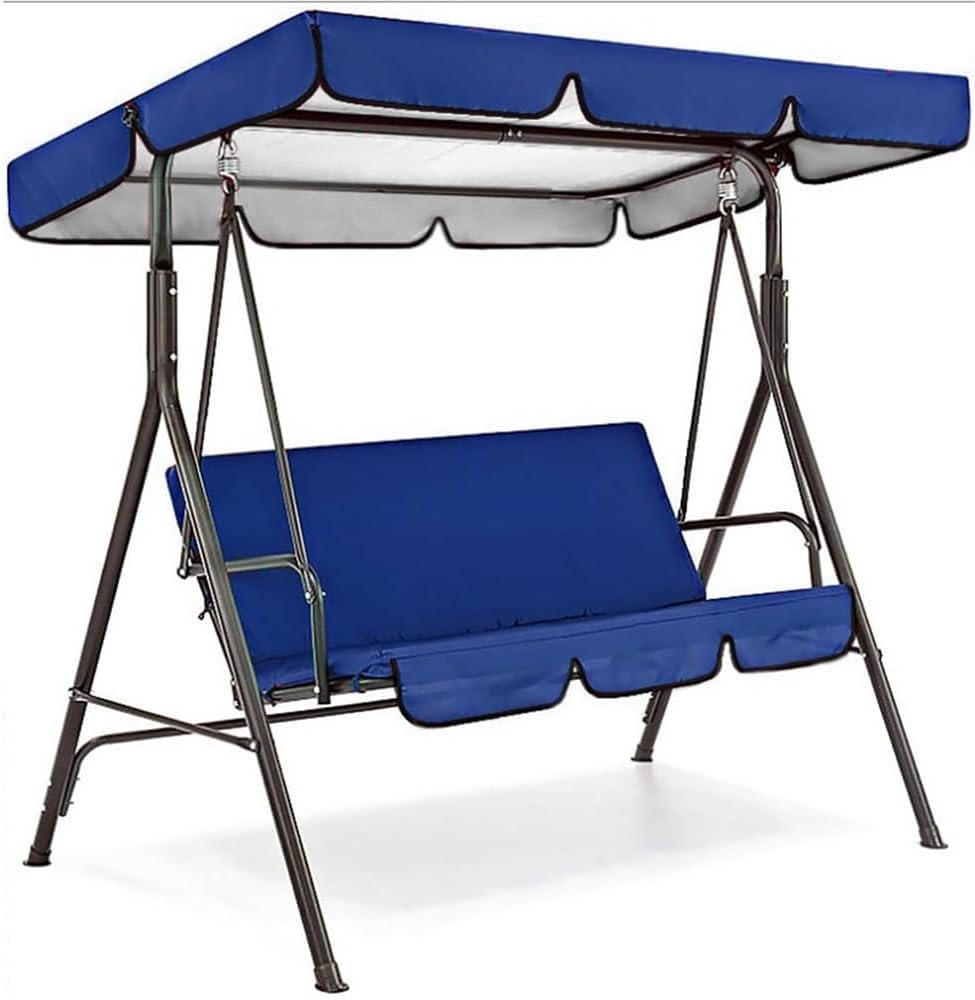 Toldos Repuesto Columpio, 210D Oxford Cubierta Hamaca Fundas 2 y 3 Asientos Cojín y Techo Ajustable y UV contra el Polvo Balancín Balcón Jardín y Patio Trasero (Blue,190 * 132 * 15cm+150 * 50 * 10cm)