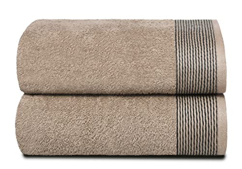 BELIZZI HOME 2 Pack Oversized Cotton Bath Towels, Tan, 28x55 inches