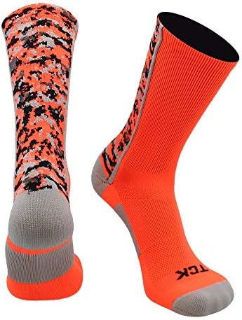 TCK Digital Camo Crew Socks (Neon Orange, X-Large)