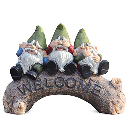 Gnome Garden Decor, Fairy Garden Welcome Sign Statues Whimsical Gnomes Sculptures For Yard Patio Outside Home #TOP11
