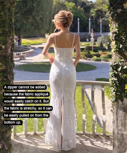 Curvphilo Women's 3D Embroidery Satin Floral Mesh Bodycon Maxi Dress White - image 4