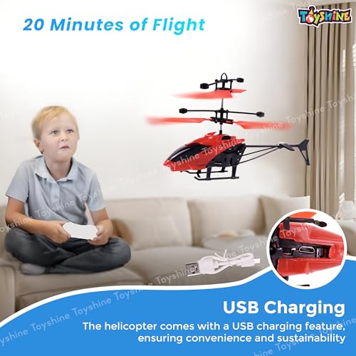 Image of Toyshine Remote Control 2 Channel Helicopter with inbuilt Hand Sensor Along with USB Charging Tornado Infrared Induction 3D Lights Toy for Kids 8+ Years, Red