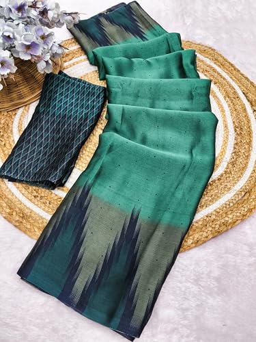 Image of SUPERLAXMI Women's Chiffon Floral Printed Saree with Blouse Piece