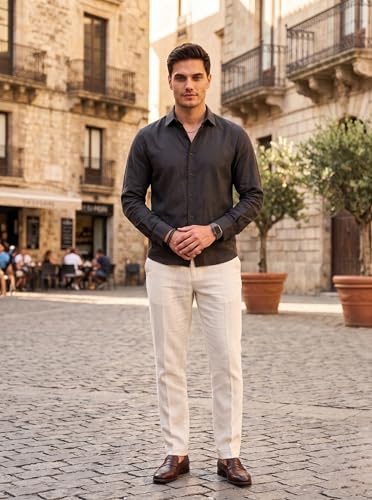 Image of Men's Cotton Blend Solid Casual Shirt Regular Fit Full Sleeve Shirt for Men Plain Formal & Casual Wear Collared Button Down Shirt