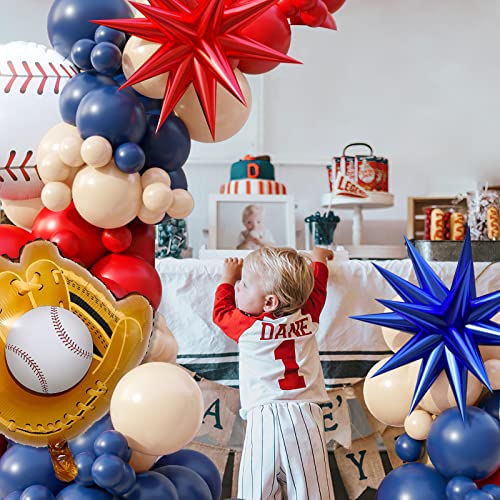 Baseball Balloon Arch Garland Kit, 100Pcs Baseball Party Balloons Red And Navy Blue Balloon Garland For Boy Girl Birthday Party Sports Party Gender Reveal Graduation With 4D Starburst Balloons #TOP3