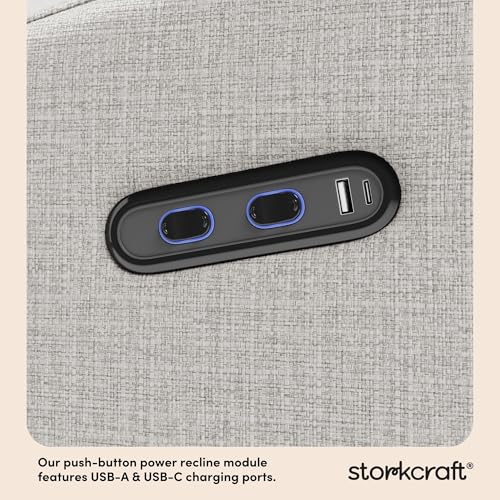 Image of Storkcraft Santa Monica Power Recliner Swivel Glider (Steel Basketweave) - GREENGUARD Gold Certified, CertiPUR-US Certified Foam, Effortless Electronic Power Recline, USB-A & USB-C Charger