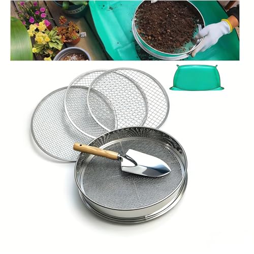 Soil Sifter for Gardening, 12 Inch Stainless Steel Soil Sifter with 4 Replaceable Fine Screens and...