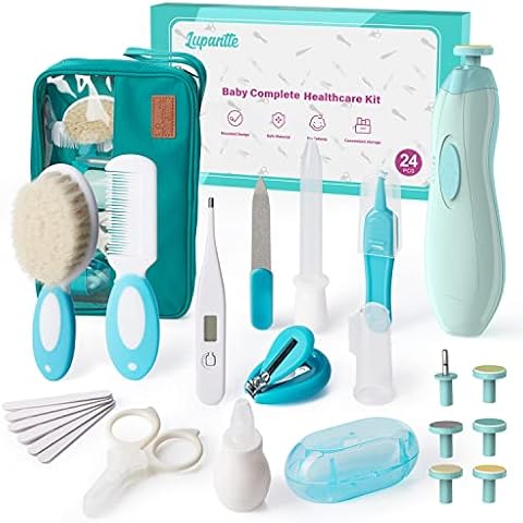 Baby Healthcare and Grooming Kit, 24 in 1 Baby Electric Nail Trimmer Set, Lupantte Nursery Care Kit, Toddler Nail Clippers, Medicine Dispenser, Infant Comb, Brush, etc. Baby Care Products Cover