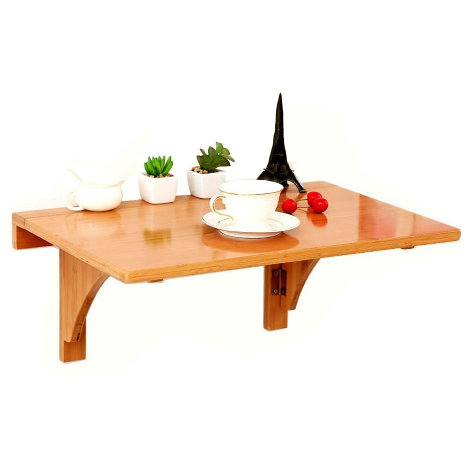 Table pliante murale en bambou crée un coin bureau dans le salon