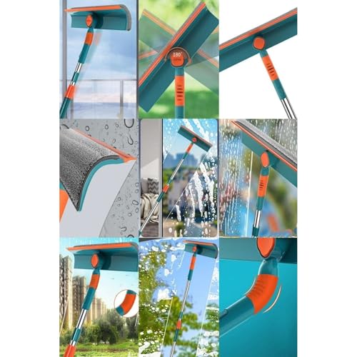 Image of QERINKLE 2 in 1 Bathroom Cleaning Brush with Wiper Tiles Cleaning Brush Floor Scrub Bathroom Brush with Long Handle 120 Rotate Bathroom (Green /)