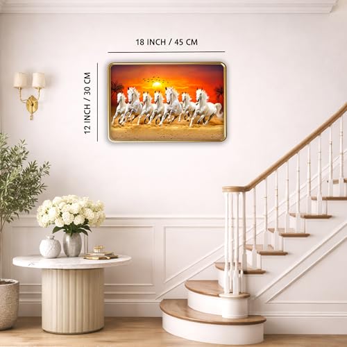 Image of XOPY Seven Running Horses with Golden Frame | Vastu 7 horses Raw Pyrite Painting for Home, Office & Living Room Wall Decore | 12X18 Inch Sparkle Laminated Frame | Best For Gifting (53325, 12X18)