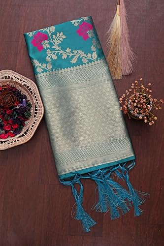 Image of DEVANGI Women's Woven Jacquard Banarasi Silk Printed Dupatta /Chunni with Meena Work, Width 1 Meter, Length 2.5 Meter
