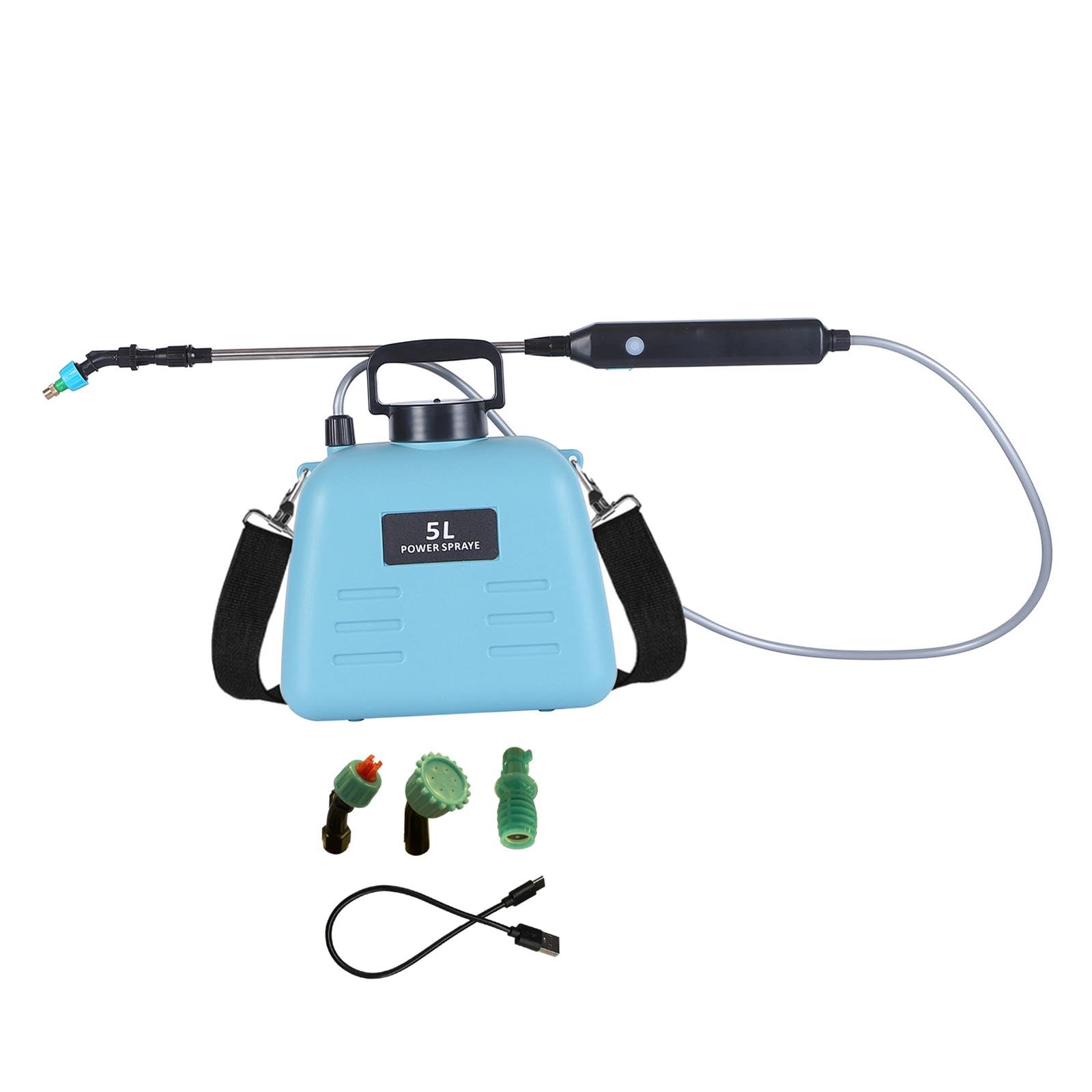 Spruzzatore Elettrico Portatile da 5 Litri con Impugnatura Ricaricabile Tramite USB E 3 Ugelli. Lancia Retrattile Versatile per, Giardini E Altr, Blu