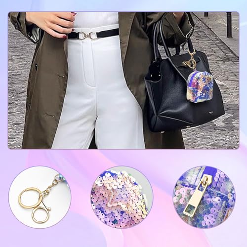 Mini Coin Purse, Decorated with Tranparent Sequins Cute Change Purse with Zipper and Keyring can Hanging on Bag for Working, Travelling, Shopping, Dating, Party for Women and Girls(Purple)3