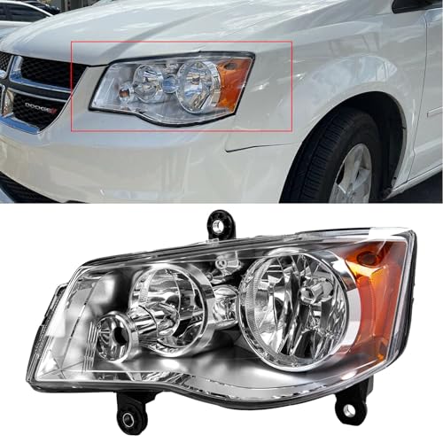 ECOTRIC Left Headlight Compatible with 2011-2019 Dodge Grand Caravan 2008-2016 Chrysler Town & Country Driver side Chrome Housing Headlamp by ECOTRIC - Used condition - US$42.41