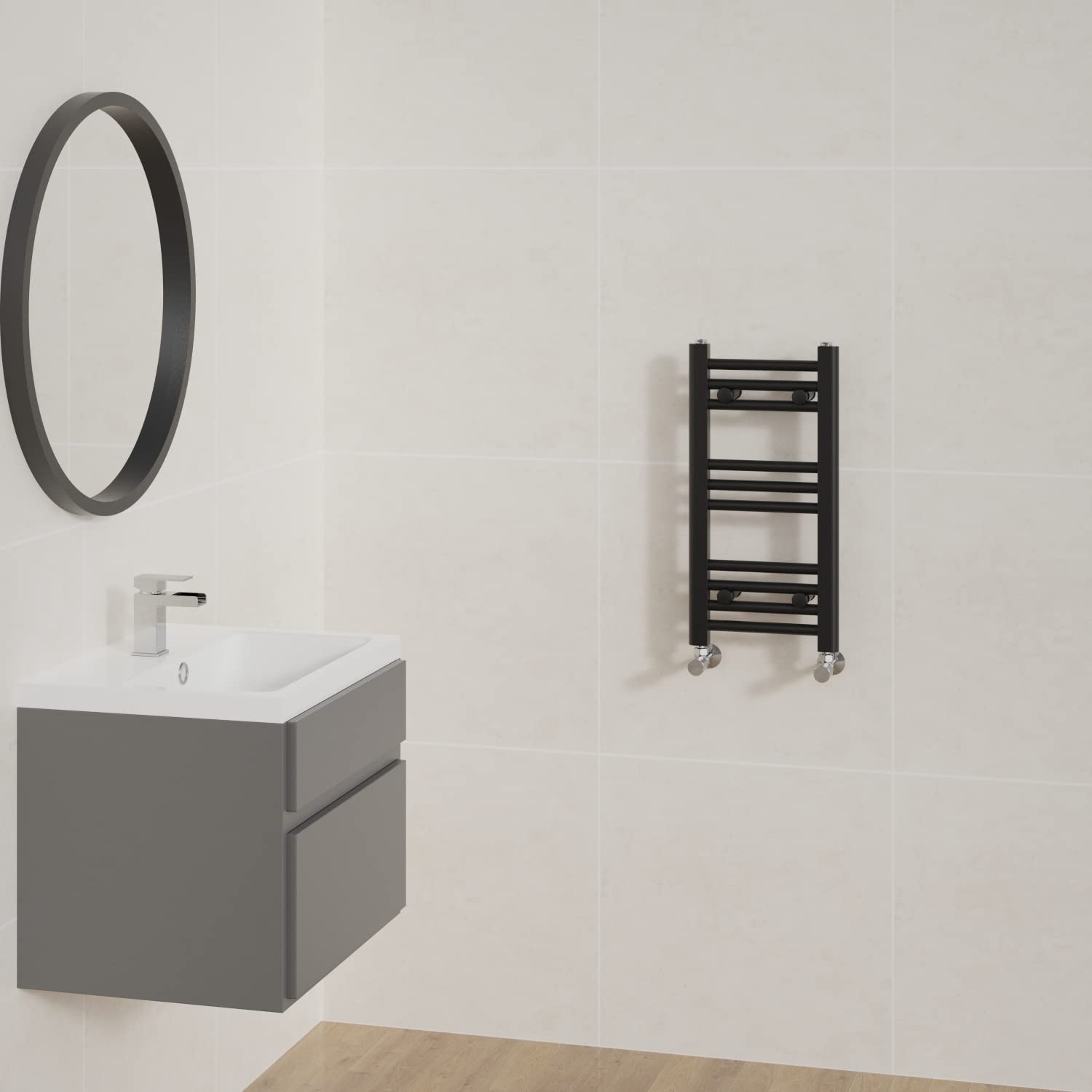 Nrg Black Straight Bathroom Heated Towel Rail Radiator Central Heating Ladder Rad Warmer 600X300mm