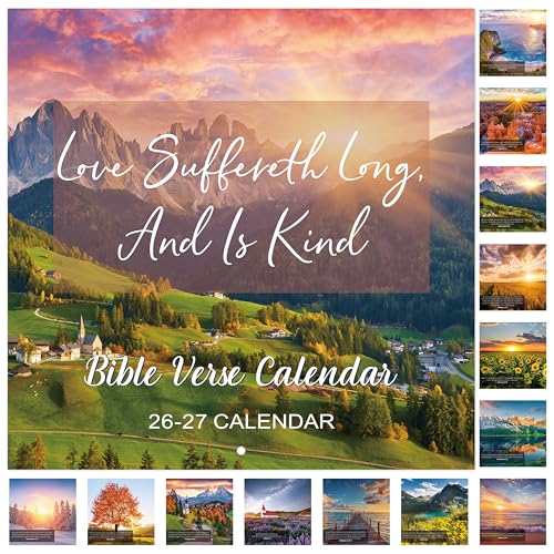 Calendar 2026-2027 - Bible Verse Wall Calendar 2026-2027 July 2026 - Dec 2027 12 x 24 (Open) 18 Monthly Calendar Hanging Holes Large Blocks & Holidays - Natures Beauty with Inspiring Bible Quotes