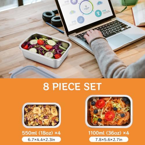 8-Piece 304 Stainless Steel Food Storage Containers with Lids, Leakproof & Airtight Bento Lunch Box, Oven/Freezer/Dishwasher Safe,Stackable Kitchen Storage Set - Thumbnail 3