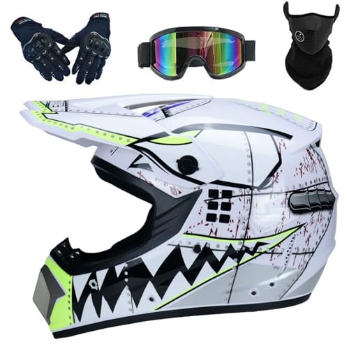 Casco Moto Niño 5-12 Años Casco Motocross Infantil Dot Casco Integral MTB con Guantes Gafas Máscara para MX Off Road ATV(#E1,S(52-53cm))