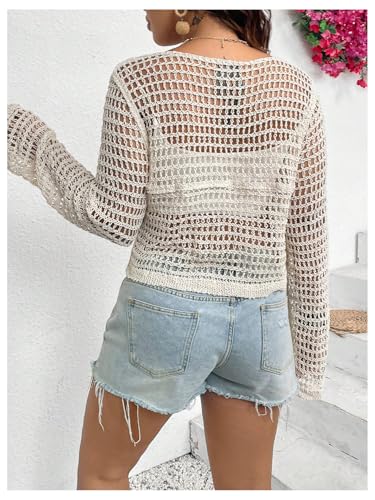SHENHE Women's Plus Size Hollow Out Crochet Cardigan Button Down Sheer Crop Cover Up Cardigan2