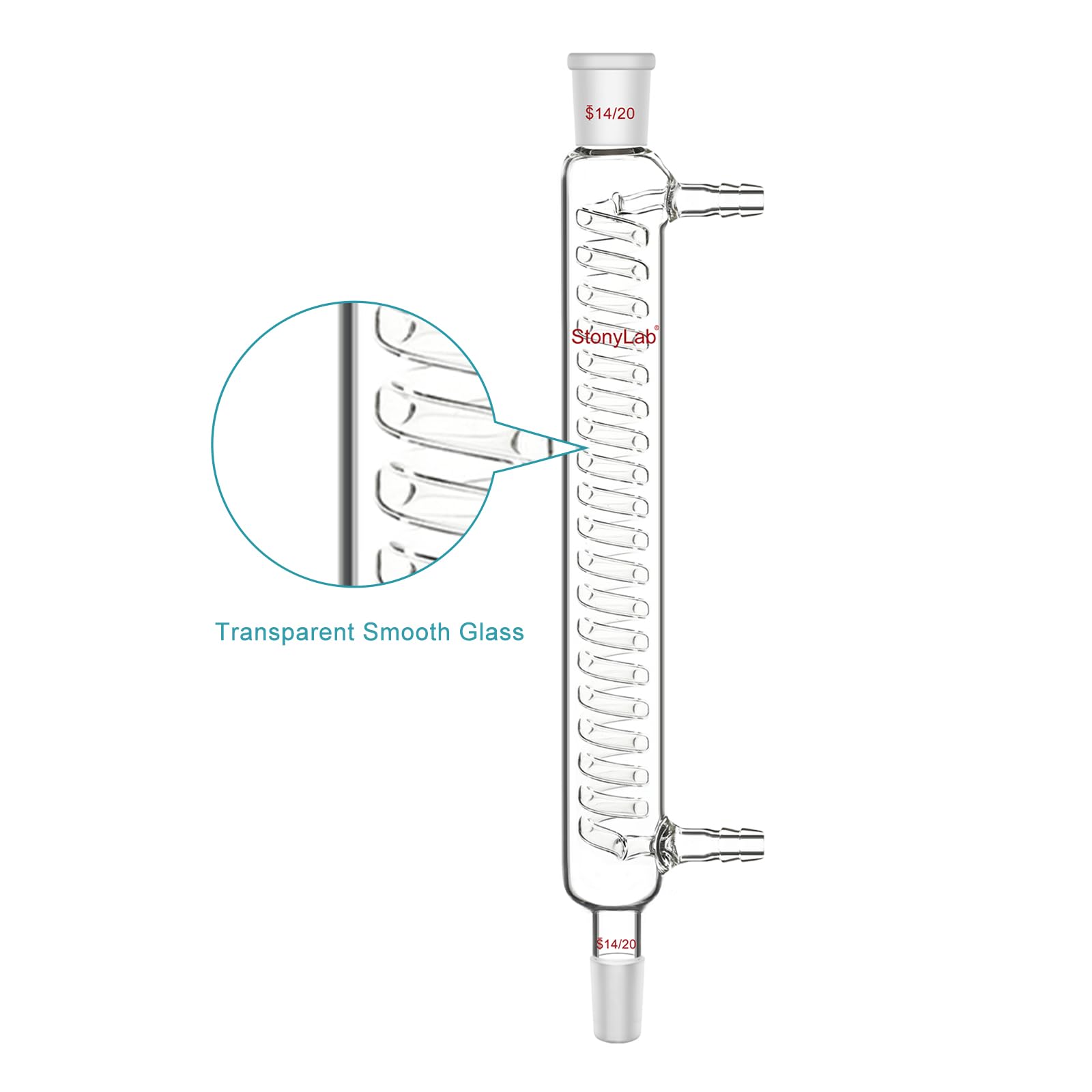 stonylab Condensatore Graham, Percorso di Raffreddamento Piccolo da 200 mm, Giunto 14/20, Vetreria da Laboratorio per Condensazione e Processo di Reflusso Microscale Precisi
