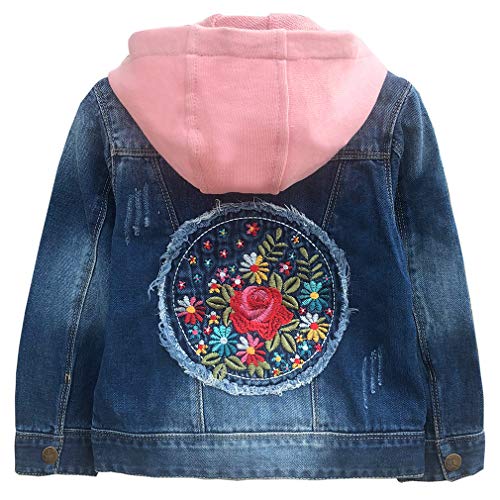 Peacolate 3-10 Jahre Frühling Herbst Mädchen Denim Jacke Stickerei Blumen Mantel (Rose,3-4J)
