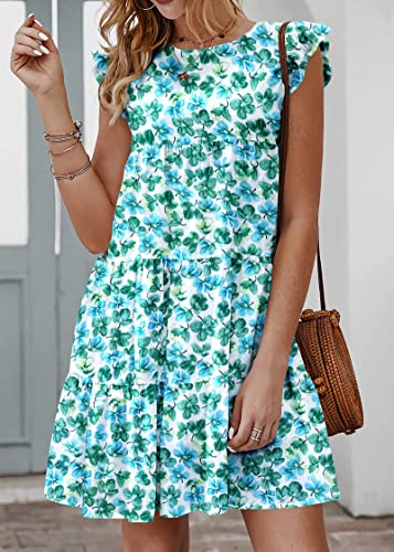 Image of KIRUNDO Summer Dresses for Women Sundress Sleeveless Ruffle Sleeve Round Neck Loose Short Flowy Pleated Mini Babydoll Dress