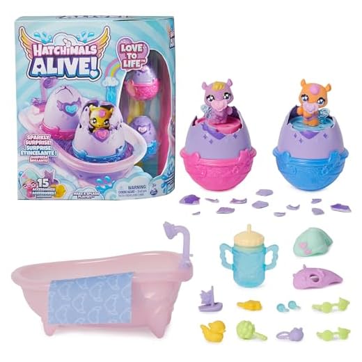 Hatchimals Alive, Make a Splash Playset with 15 Accessories, Bathtub, 2 Color-Change Mini Figures in Self-Hatching Eggs, Kids Toys for Girls and Boys