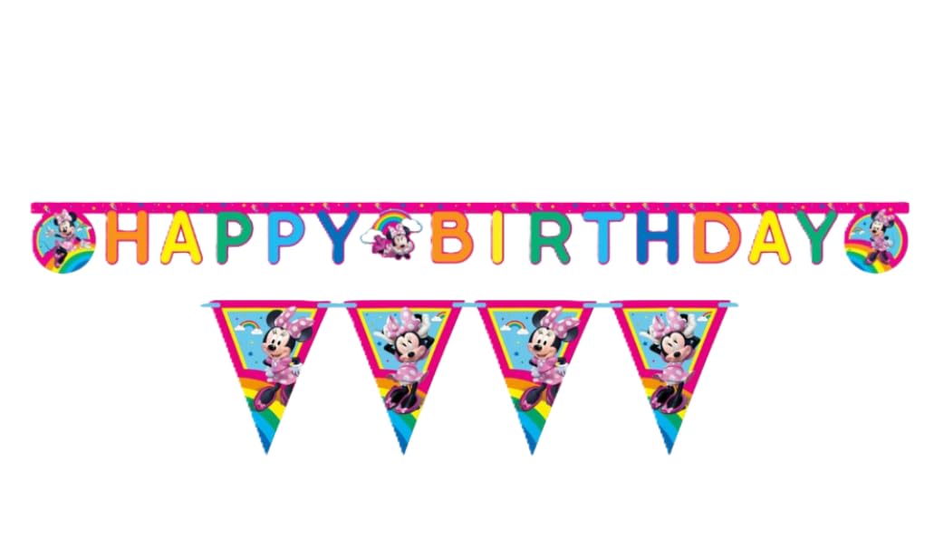 Set Festa Compleanno Minnie Mouse - Kit Addobbi con Festoni, Piatti, Bicchieri, Tovaglioli e Tovaglia - Decorazioni Tavola per Feste Bambina a Tema Minnie