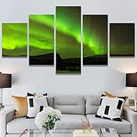 SIGNWIN 5 Panel Canvas Wall Art Astronomy & Space Contemporary Cosmic Dramatic Green Group Photography Realism Ultra for Home Decorations Ready to Hang - 60
