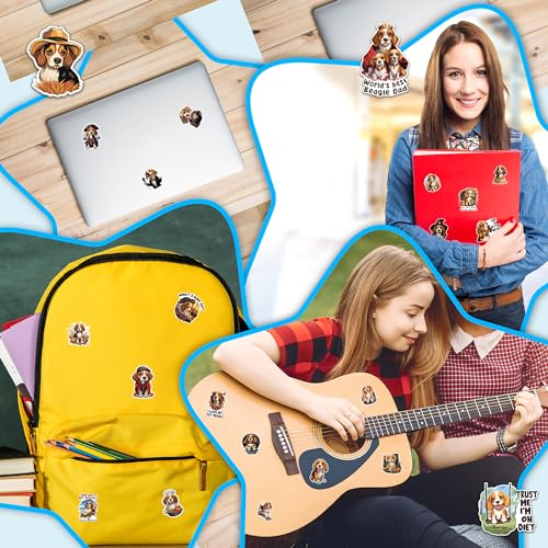 Image of Beagle Stickers 50 Pieces Vinyl Waterproof Decal for Laptop Water Bottle Phone Car Window Bike Motorcycle Stakeboard Scrapbook Beagles Sticker Gifts for Kid Teen Adult