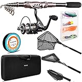 PLUSINNO Fishing Rod and Reel Combos, Fishing Net，Saltwater Freshwater Resistant Fishing Gear