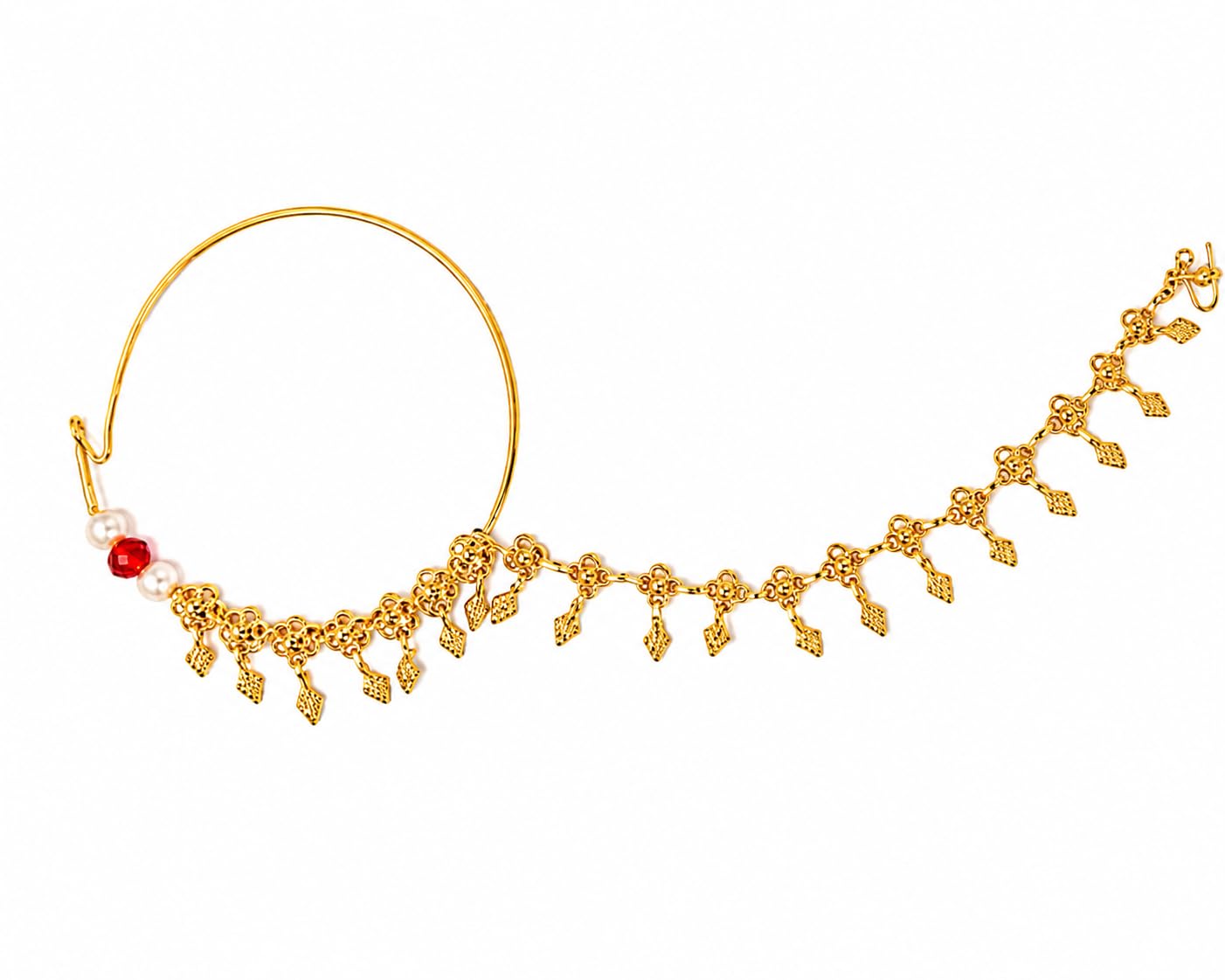 Gold-Toned Bridal Nath Nose Ring with Chain & Pearl-image-32