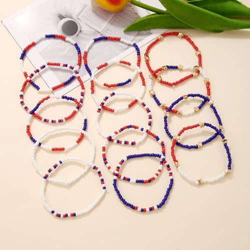 Pingyongchang 4th of July Beaded Stretch Bracelets for Women Men American Patriotic Multilayer Bangle Stackable Red White Blue Star Bracelet Independence Boho Summer Beach Memorial Day Gifts3