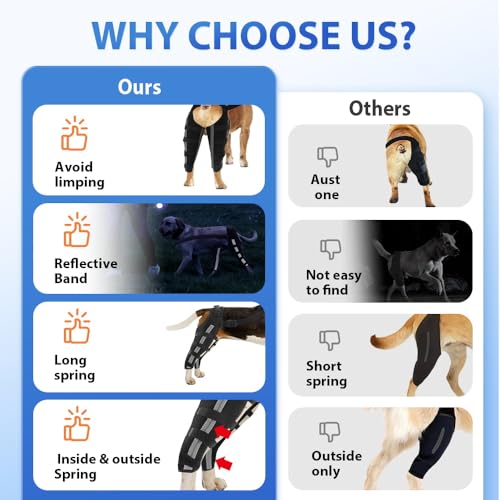 Image of Double Dog Knee Brace for Torn Acl Hind Leg, Double Dog Leg Sleeve, Acl Brace for Dogs Rear Leg for Support, Built-In Hard Metal Spring Support, Outer Night Reflective Strip, Adjustable Strap (Medium)