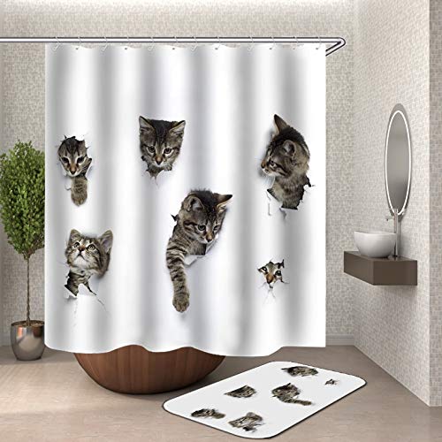 N / A Funny shower curtain shower curtain home decoration waterproof shower curtain for cats and dogs 3D bathroom curtains family waterproof and mildew proof shower curtain A9 90x180cm