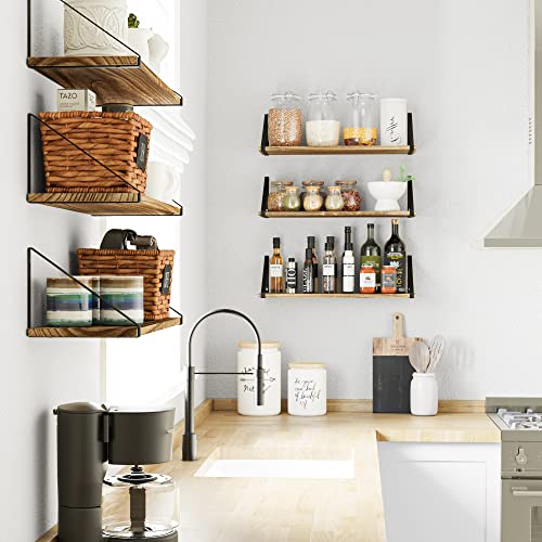 Wallniture Ponza Floating Shelves For Wall, 24"X8" Bookshelf For Large Books, Storage Shelves For Kitchen, Office, Hallway Living Room Decor, Set Of 6, Burnt #TOP3