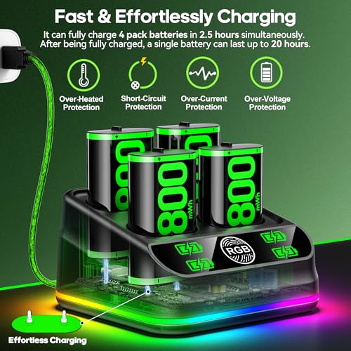 Image of Rysker 4x4800mWh Rechargeable Battery Pack for Xbox with Charger, Controller Batteries Pack with Charging Station for Xbox One /S /X /Elite Controllers for Xbox One Games