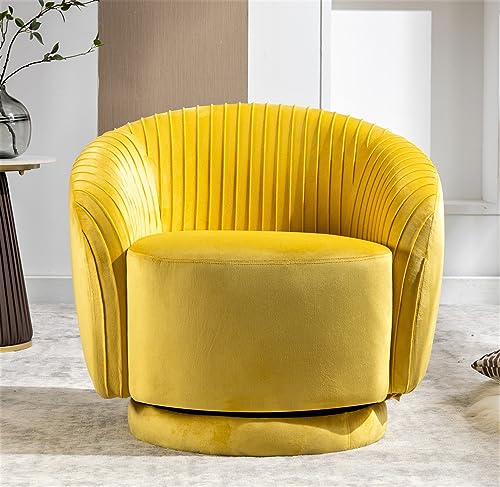 Container Furniture Direct Modern Barrel Swivel Chair with Plush Velvet Upholstery and Smooth 360° Rotation, Round Accent One-Seater Sofa for Living Room, Bedroom and Office, Yellow