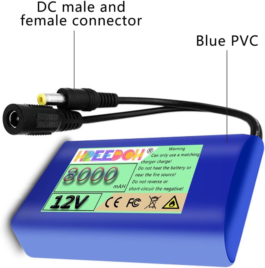 Polymer Lithium Battery 12V Lithium Ion Battery 8000mAh with Charger for 0-100W LED Light Strip Audio Monitoring Motor,12v8ah(no Power Display)