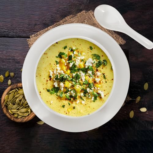 Image of Ariya Melamine Soup Bowl Set of 24 with Spoon & Saucer (White, 350 ml) | Microwave & Dishwasher Safe | Serving Bowls for Soup, Noodles, Cereal, Pasta & Oatmeal | Durable, Stain-Free Serving Bowls Sets