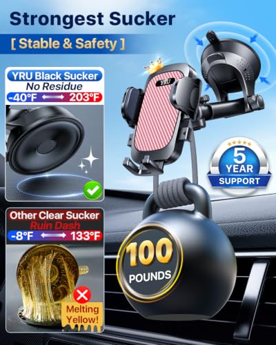Image of YRU [True Upgrade for Safety Car Phone Holder Mount [Patent & Military-Grade] Dashboard Cell Phone Holder for Car Vent Windshield Phone Stand for iPhone 17 16 15 14 13 Pro Max Truck Samsung, Pink
